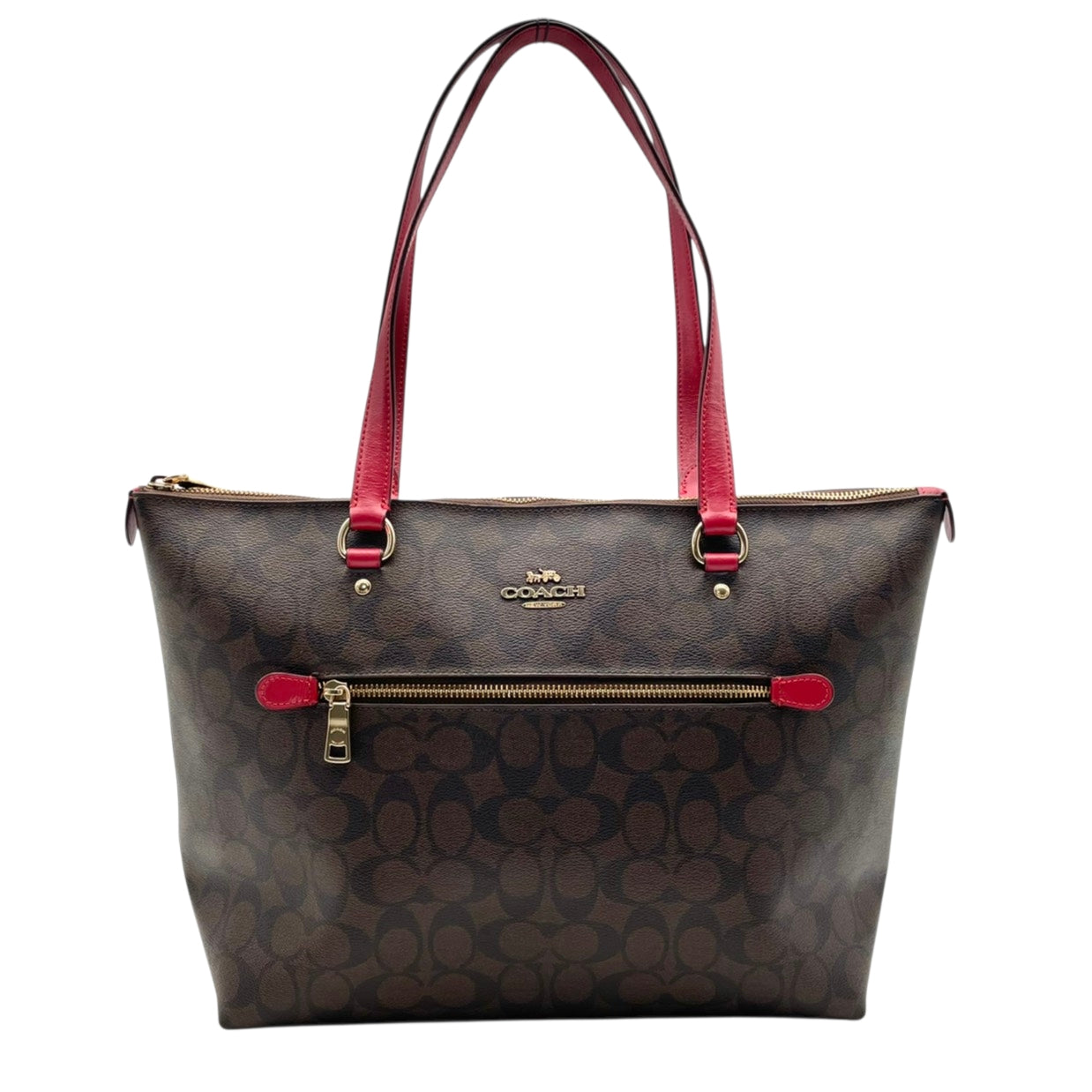 美品 コーチ COACH シグネチャー ギャラリートート トートバッグ PVC レザー ブラウン ワインレッド 79609 シルバー金具 A4サイズ収納可能 肩掛け ワンショルダー 大容量 エレガント ヴィンテージ クラシック ビジネス 通勤 通学 S69