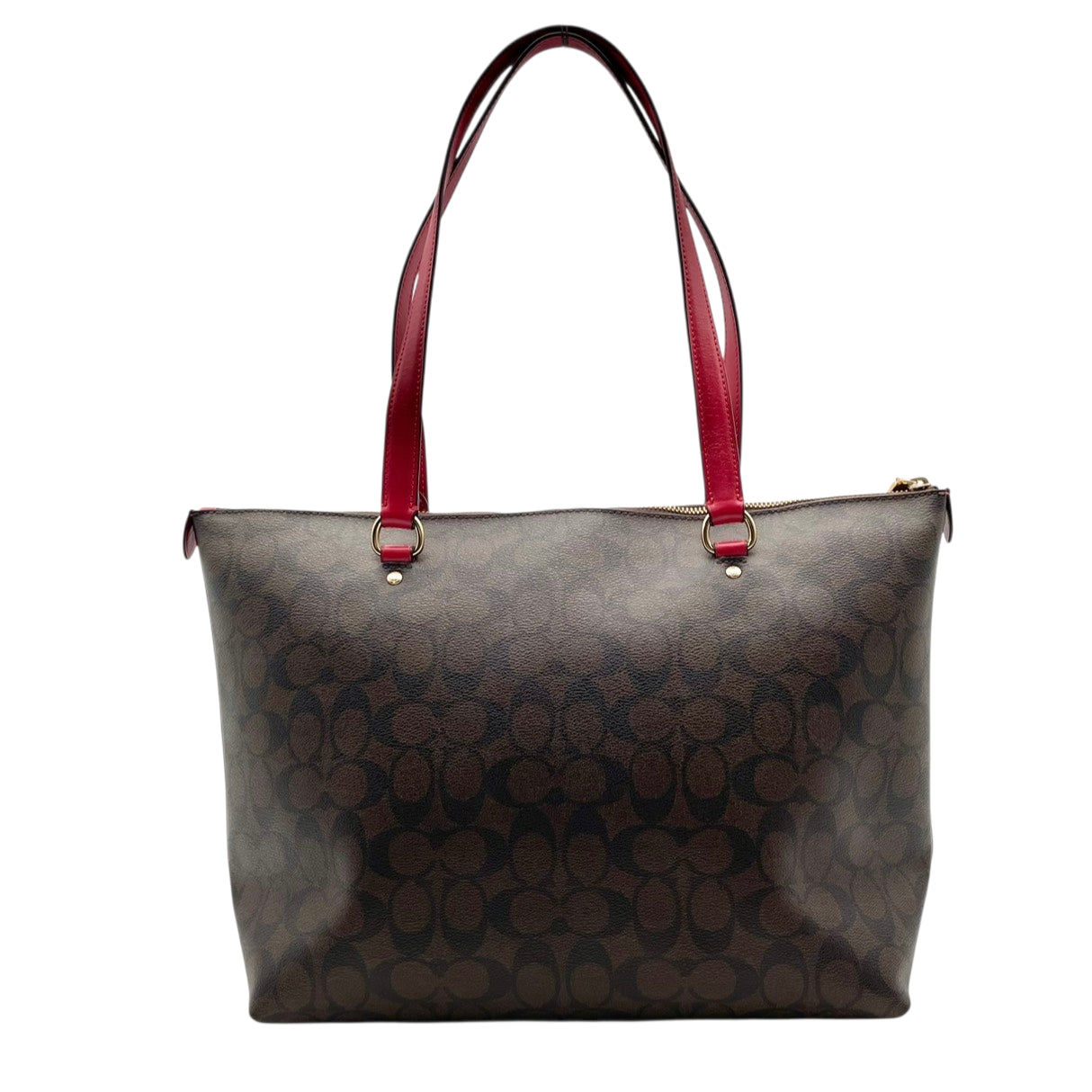 美品 コーチ COACH シグネチャー ギャラリートート トートバッグ PVC レザー ブラウン ワインレッド 79609 シルバー金具 A4サイズ収納可能 肩掛け ワンショルダー 大容量 エレガント ヴィンテージ クラシック ビジネス 通勤 通学 S69