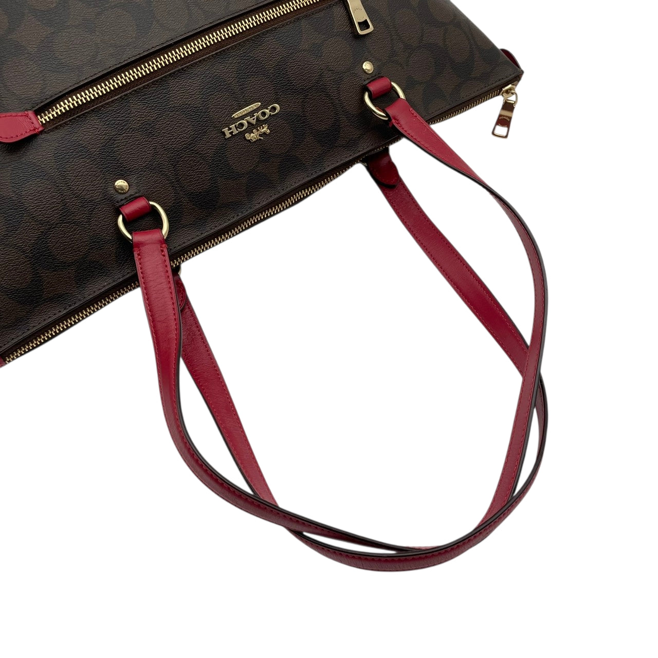 美品 コーチ COACH シグネチャー ギャラリートート トートバッグ PVC レザー ブラウン ワインレッド 79609 シルバー金具 A4サイズ収納可能 肩掛け ワンショルダー 大容量 エレガント ヴィンテージ クラシック ビジネス 通勤 通学 S69