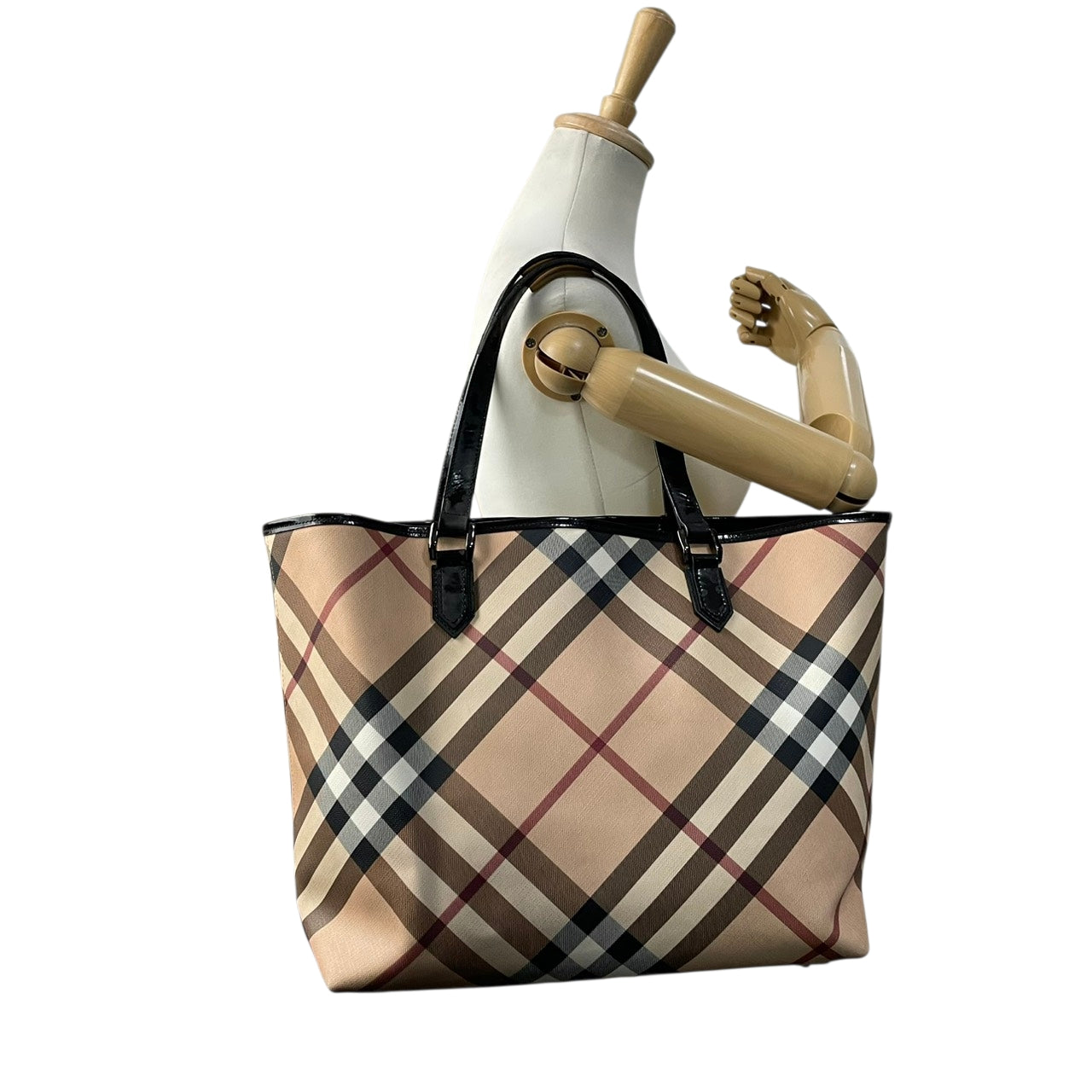 バーバリー BURBERRY トートバッグ ハンドバッグ ノバチェック シャドーホース PVC レザー ベージュ 大容量 A4収納可 肩掛け ワンショルダー ヴィンテージ ビンテージ クラシック エレガント 自立可 英国 伝統 希少 レディース メンズ S69