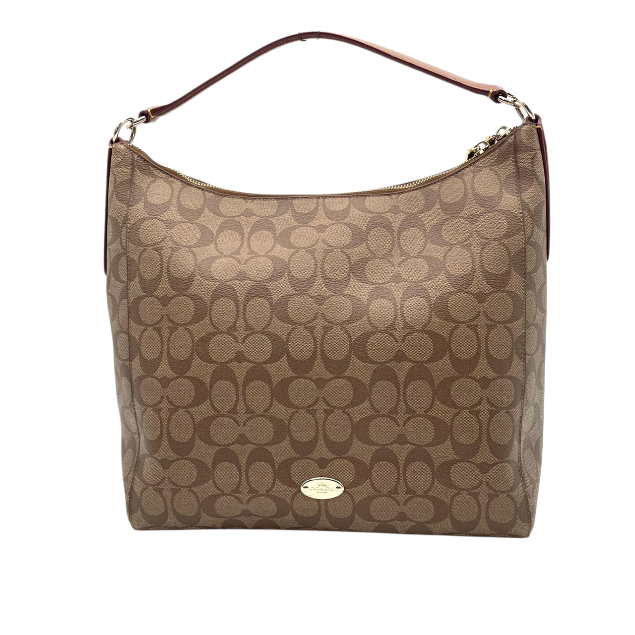 美品 コーチ COACH シグネチャー セレスト コンバーチブル ホーボー PVCキャンバス カーキ ブラウン レザー ショルダーバッグ レディース F34910 通勤 大容量 ゴールド金具 中古 U3