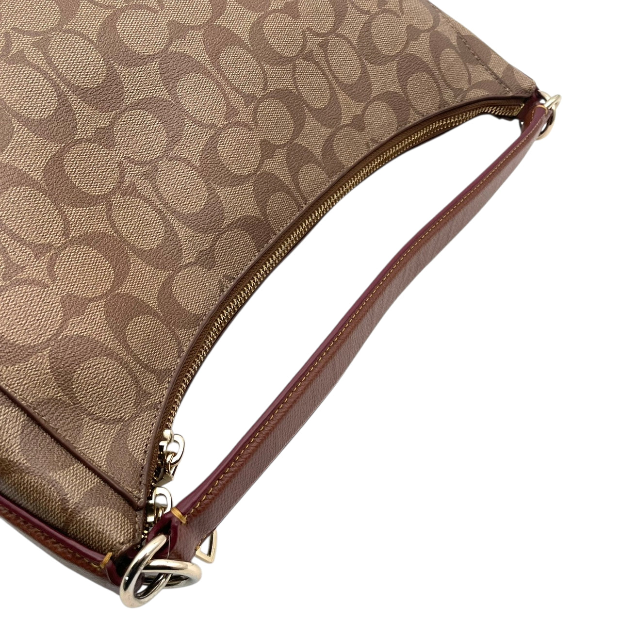 美品 コーチ COACH シグネチャー セレスト コンバーチブル ホーボー PVCキャンバス カーキ ブラウン レザー ショルダーバッグ レディース F34910 通勤 大容量 ゴールド金具 中古 U3