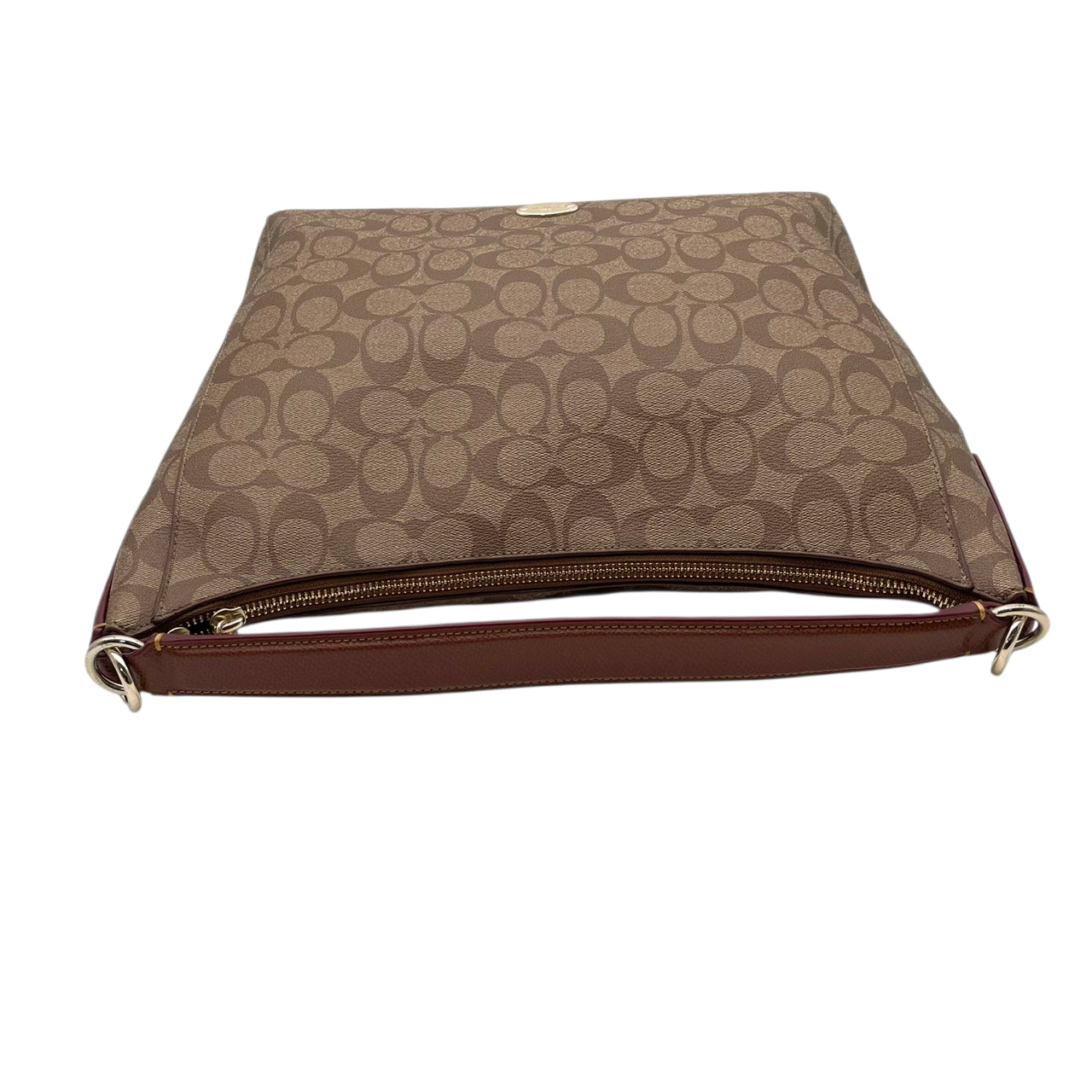 美品 コーチ COACH シグネチャー セレスト コンバーチブル ホーボー PVCキャンバス カーキ ブラウン レザー ショルダーバッグ レディース F34910 通勤 大容量 ゴールド金具 中古 U3