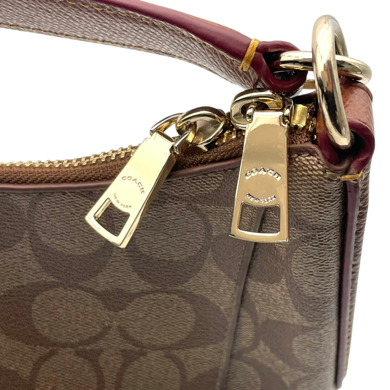 美品 コーチ COACH シグネチャー セレスト コンバーチブル ホーボー PVCキャンバス カーキ ブラウン レザー ショルダーバッグ レディース F34910 通勤 大容量 ゴールド金具 中古 U3