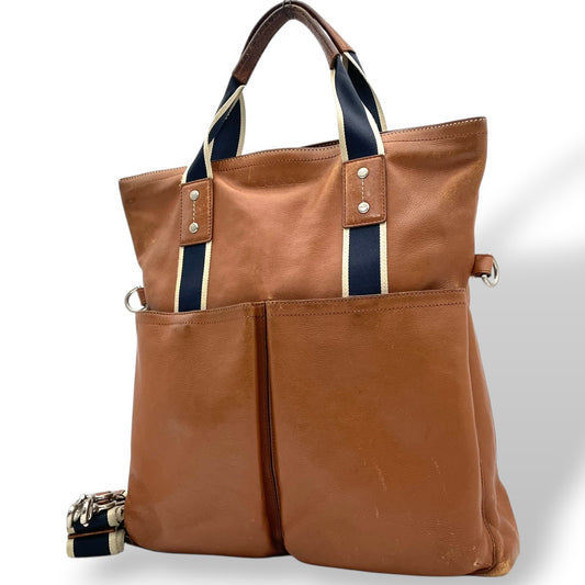 コーチ COACH ヘリテージ ウェブ 牛革 本革 レザー フォルドオーバー トートバッグ ブラウン ショルダーバッグ 2WAY メンズ F70558 大容量 通勤通学 ビジネス A4収納 シルバー金具 正規品 中古 U3