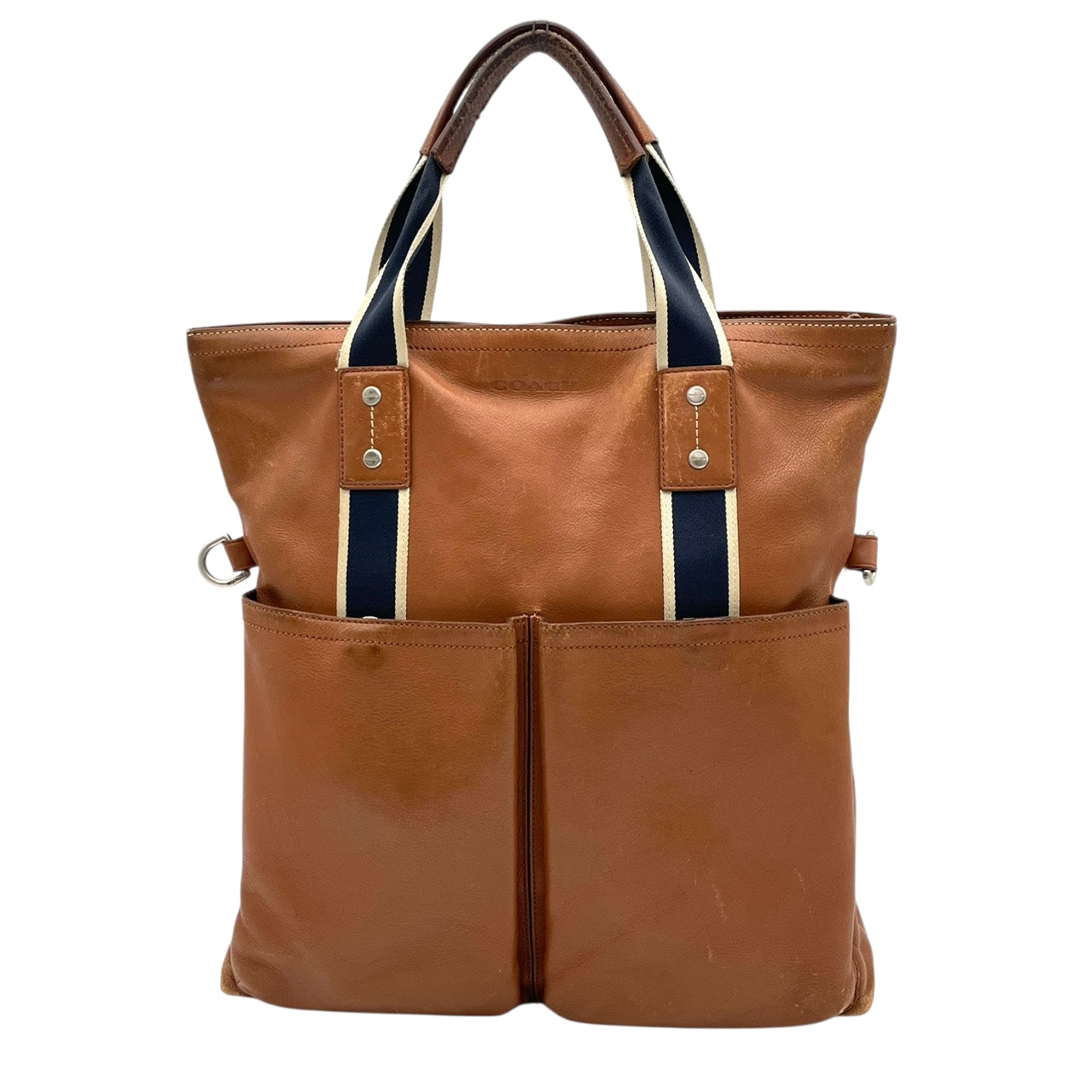 コーチ COACH ヘリテージ ウェブ 牛革 本革 レザー フォルドオーバー トートバッグ ブラウン ショルダーバッグ 2WAY メンズ F70558 大容量 通勤通学 ビジネス A4収納 シルバー金具 正規品 中古 U3