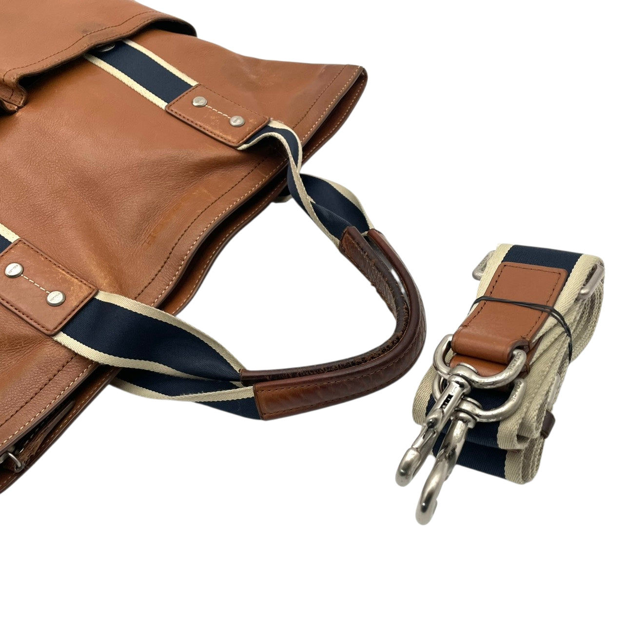 コーチ COACH ヘリテージ ウェブ 牛革 本革 レザー フォルドオーバー トートバッグ ブラウン ショルダーバッグ 2WAY メンズ F70558 大容量 通勤通学 ビジネス A4収納 シルバー金具 正規品 中古 U3