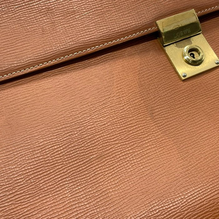 LOEWE ロエベ アナグラム エンボス レザー ビジネスバッグ ブリーフケース ブラウン ゴールド金具 ヴィンテージ k13