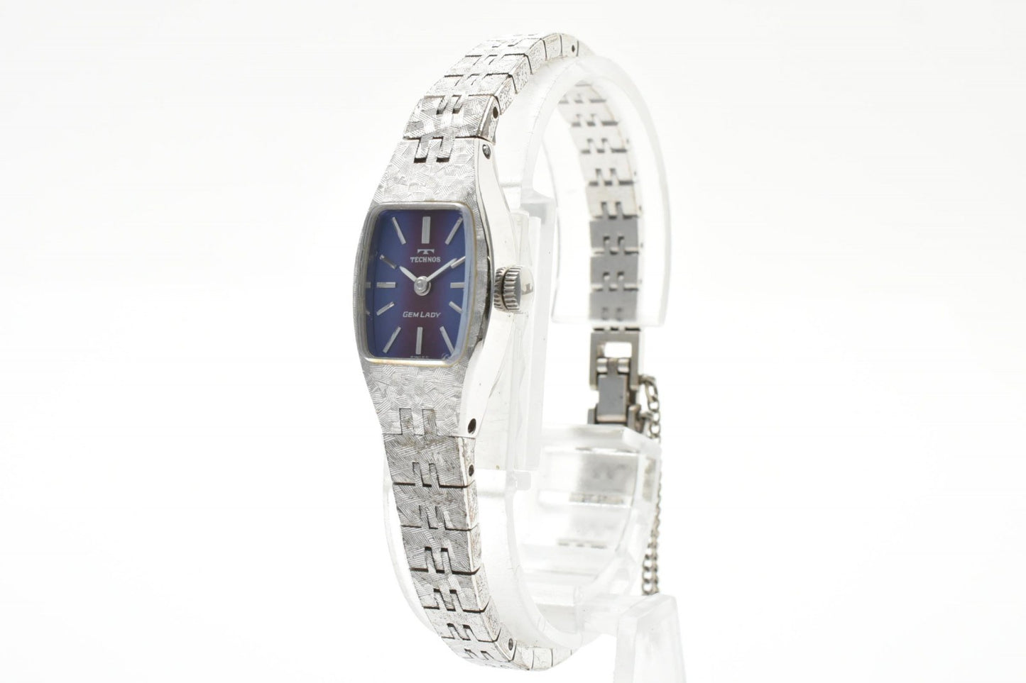 TECHNOS テクノス GEM LADY 450823 レディース 手巻き腕時計 ブルー文字盤 スクエアケース シルバーカラー ステンレスブレス スイス表記 ヴィンテージ ドレスウォッチ