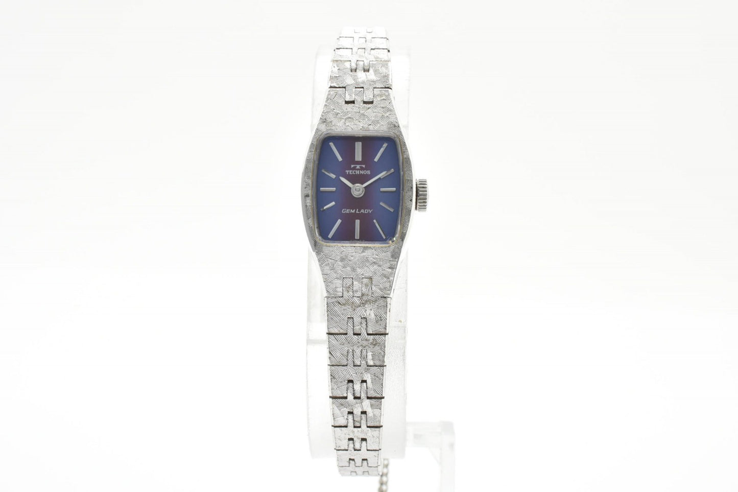 TECHNOS テクノス GEM LADY 450823 レディース 手巻き腕時計 ブルー文字盤 スクエアケース シルバーカラー ステンレスブレス スイス表記 ヴィンテージ ドレスウォッチ