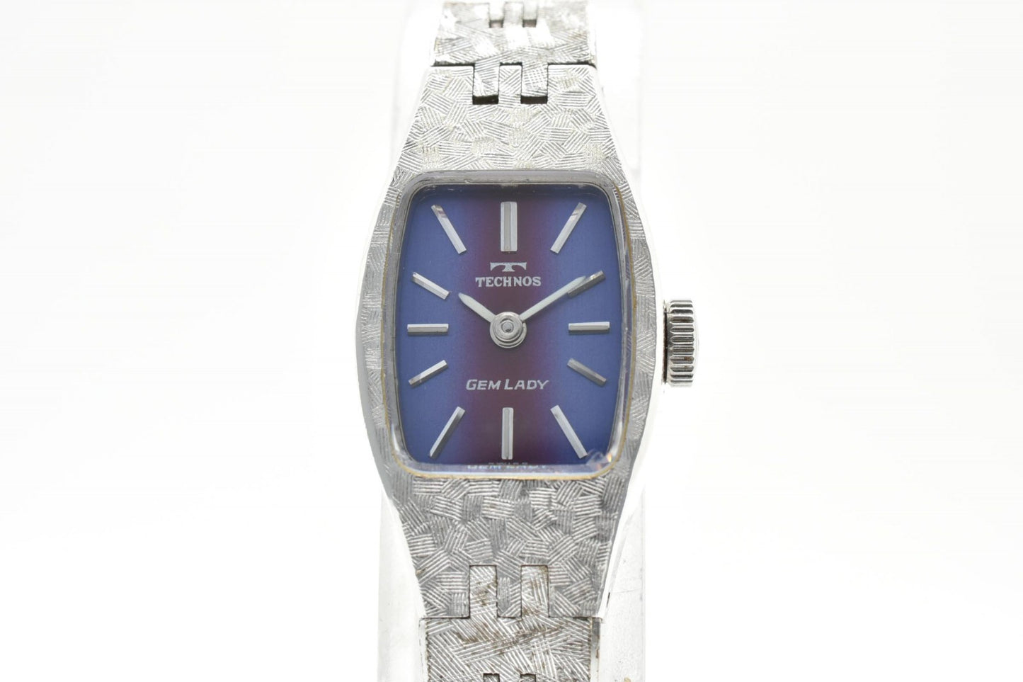 TECHNOS テクノス GEM LADY 450823 レディース 手巻き腕時計 ブルー文字盤 スクエアケース シルバーカラー ステンレスブレス スイス表記 ヴィンテージ ドレスウォッチ