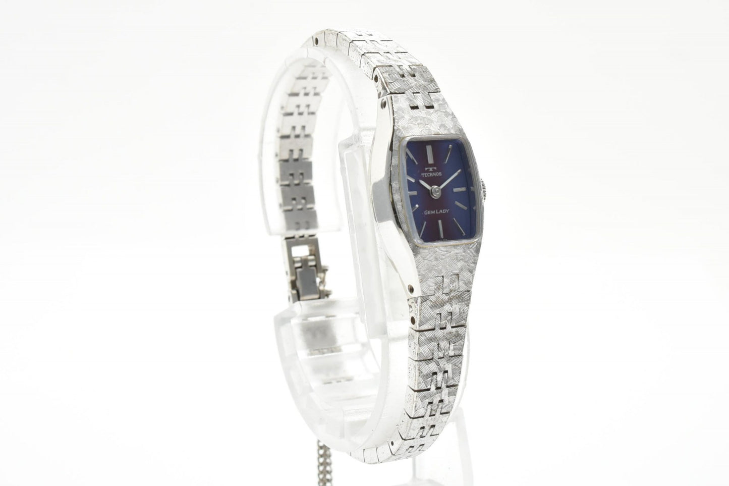 TECHNOS テクノス GEM LADY 450823 レディース 手巻き腕時計 ブルー文字盤 スクエアケース シルバーカラー ステンレスブレス スイス表記 ヴィンテージ ドレスウォッチ