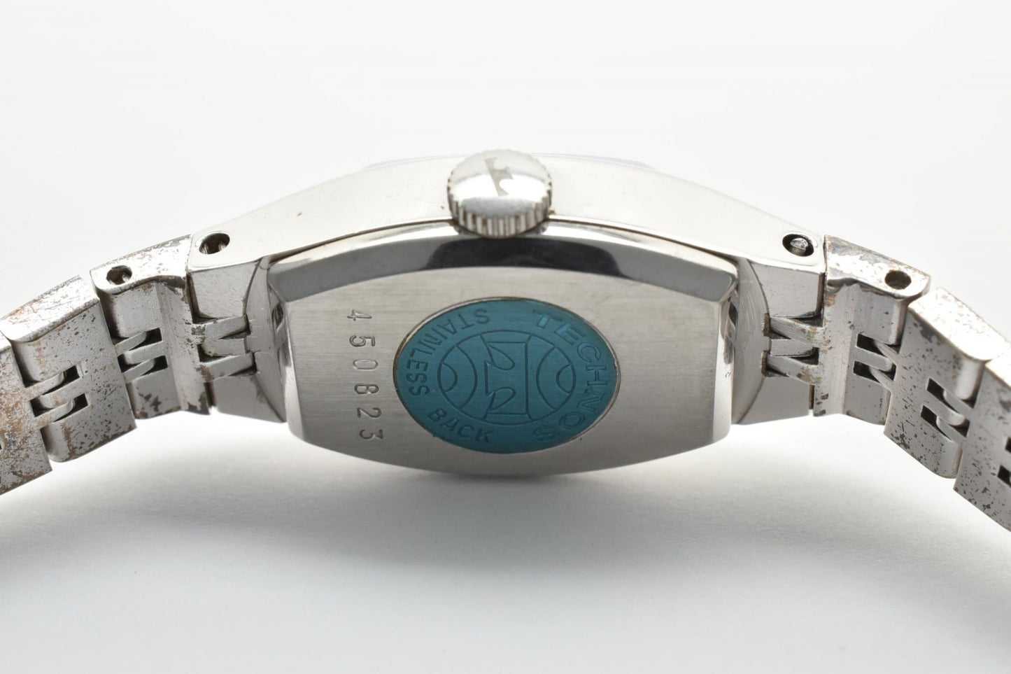 TECHNOS テクノス GEM LADY 450823 レディース 手巻き腕時計 ブルー文字盤 スクエアケース シルバーカラー ステンレスブレス スイス表記 ヴィンテージ ドレスウォッチ
