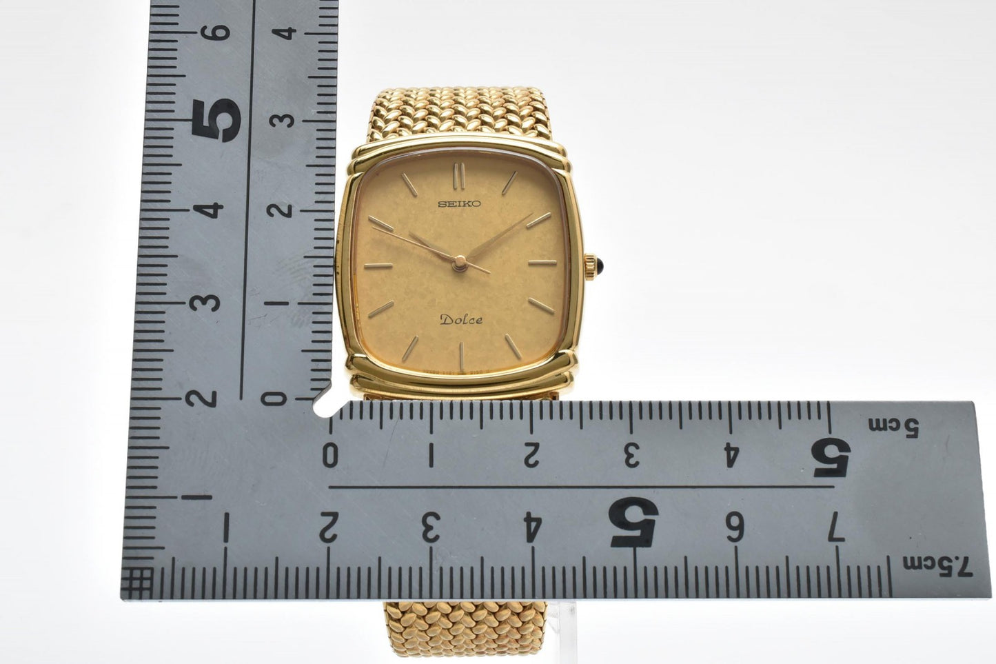 セイコー Seiko Dolce 7741-5110 メンズ腕時計 ゴールド文字盤 角型ケース ゴールドメッキ クォーツ ヴィンテージ ドレスウォッチ 1980年代