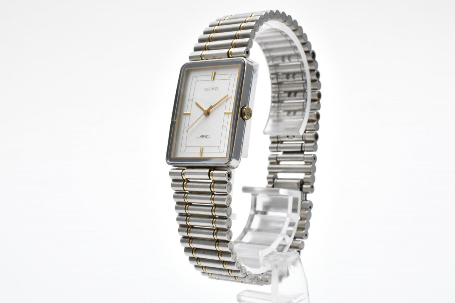 セイコー Seiko ARC 1221-5760 メンズ腕時計 ホワイト文字盤 角型ケース ステンレススチール クォーツ ドレスウォッチ ヴィンテージ 1980年代