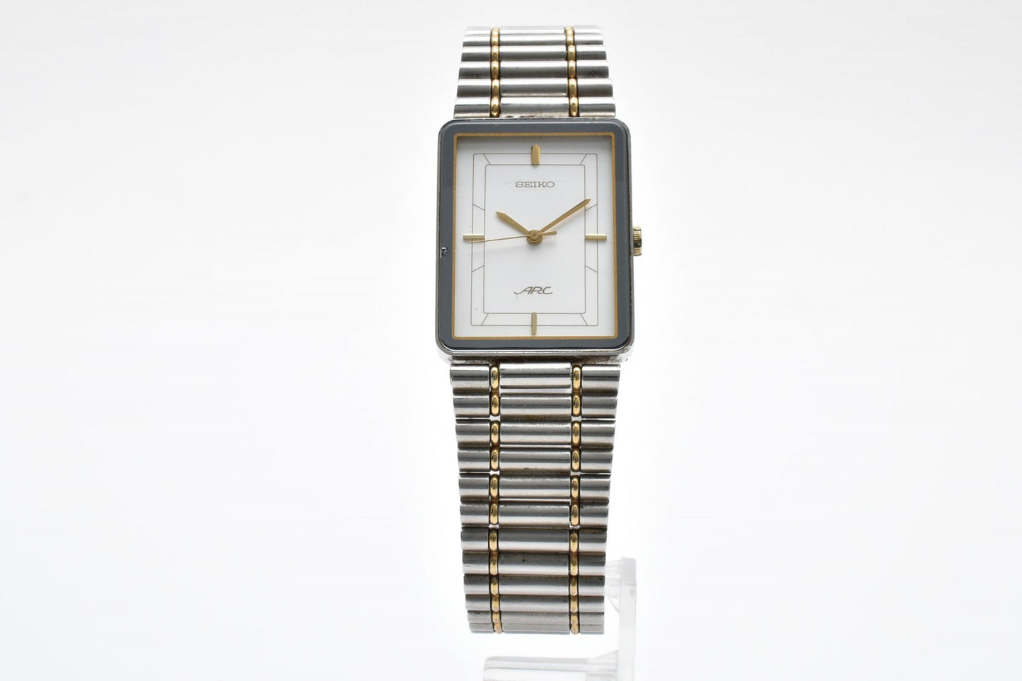 セイコー Seiko ARC 1221-5760 メンズ腕時計 ホワイト文字盤 角型ケース ステンレススチール クォーツ ドレスウォッチ ヴィンテージ 1980年代