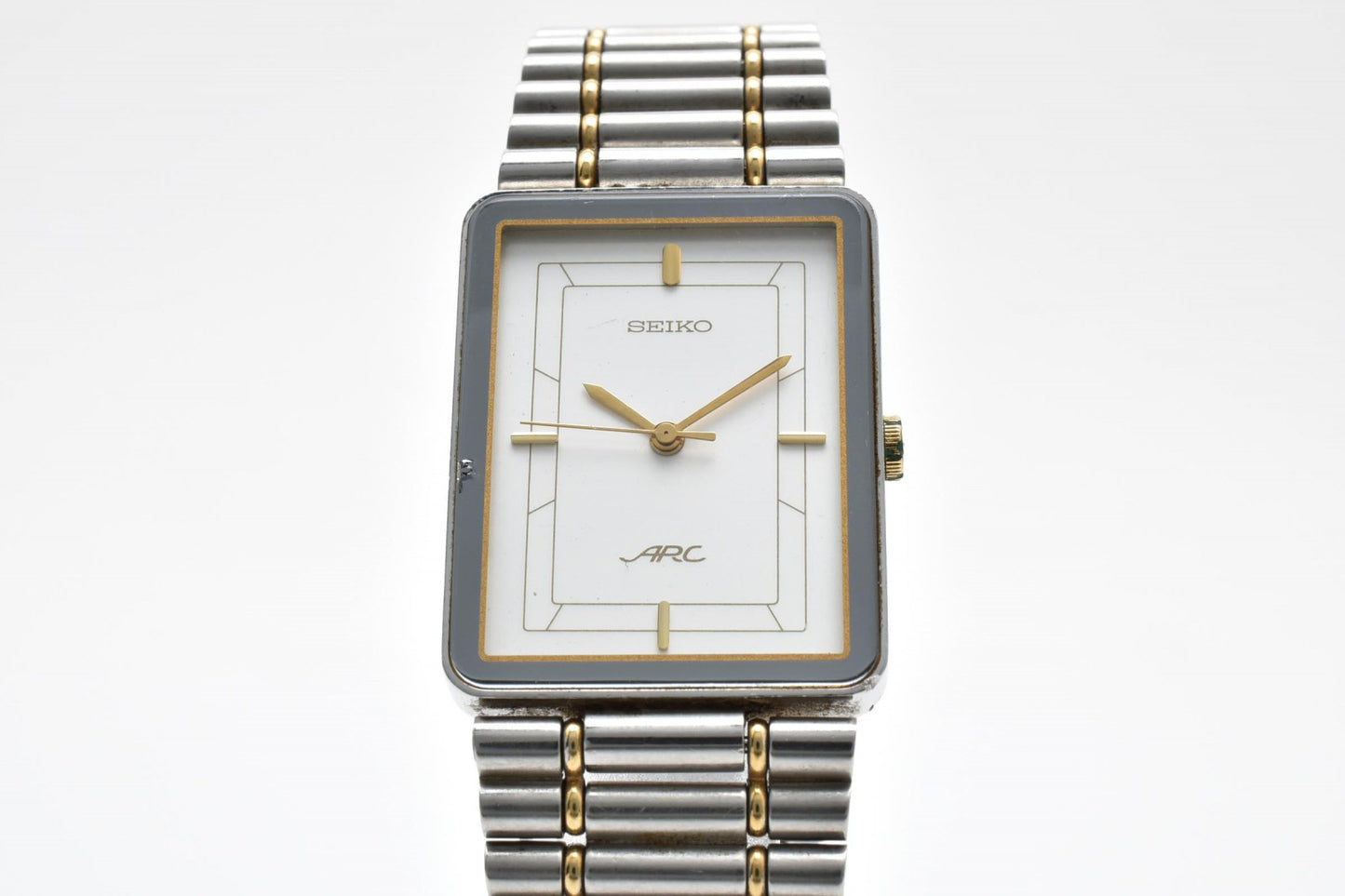 セイコー Seiko ARC 1221-5760 メンズ腕時計 ホワイト文字盤 角型ケース ステンレススチール クォーツ ドレスウォッチ ヴィンテージ 1980年代