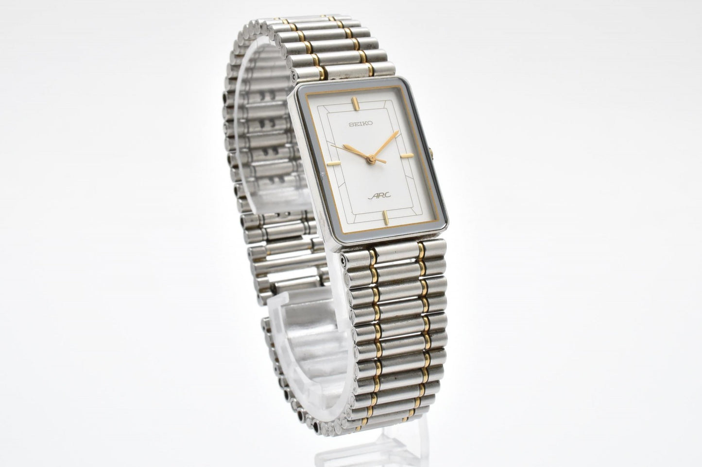 セイコー Seiko ARC 1221-5760 メンズ腕時計 ホワイト文字盤 角型ケース ステンレススチール クォーツ ドレスウォッチ ヴィンテージ 1980年代