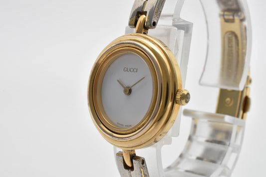 グッチ GUCCI 11/12.2 レディース腕時計 ホワイト文字盤 GP ゴールドメッキ ラウンドケース クォーツ ブレスレットモデル ヴィンテージ 1990年代