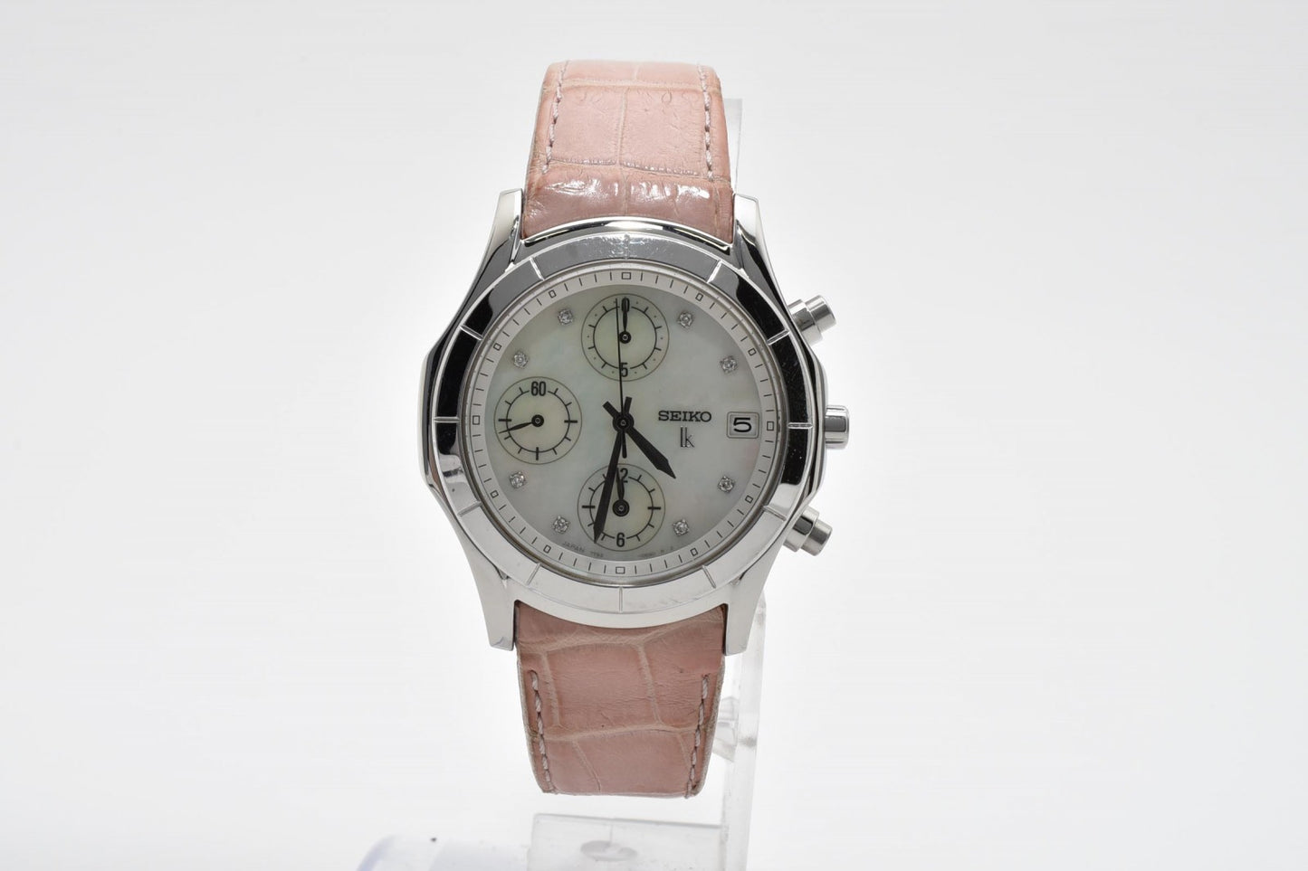 セイコー SEIKO LUKIA 7T92-0BV0 クロノグラフ レディース腕時計 パール文字盤 クオーツ レザーベルト