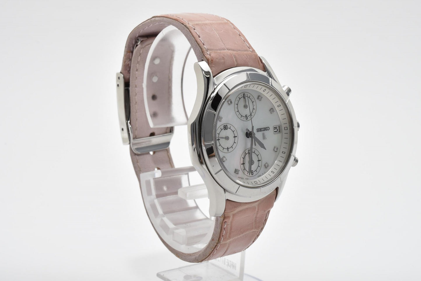セイコー SEIKO LUKIA 7T92-0BV0 クロノグラフ レディース腕時計 パール文字盤 クオーツ レザーベルト