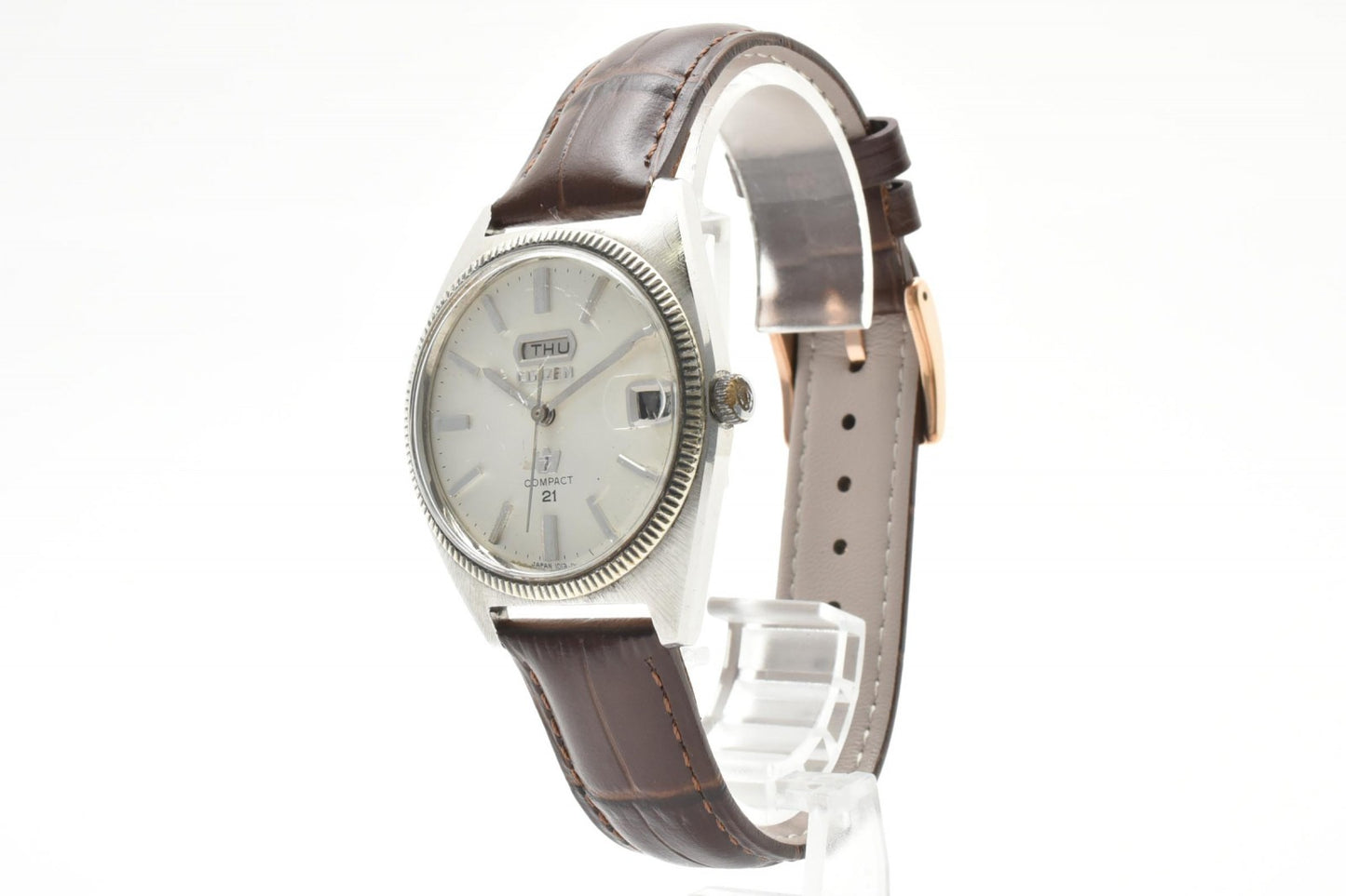 シチズン CITIZEN Compact 21 2806A-TA クオーツ メンズ腕時計 デイデイト シルバー文字盤 レザーベルト