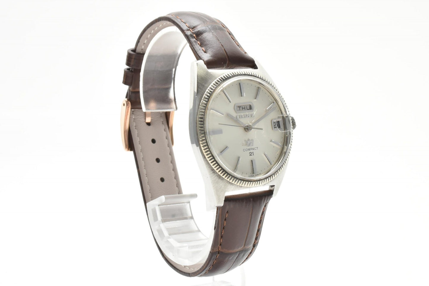 シチズン CITIZEN Compact 21 2806A-TA クオーツ メンズ腕時計 デイデイト シルバー文字盤 レザーベルト