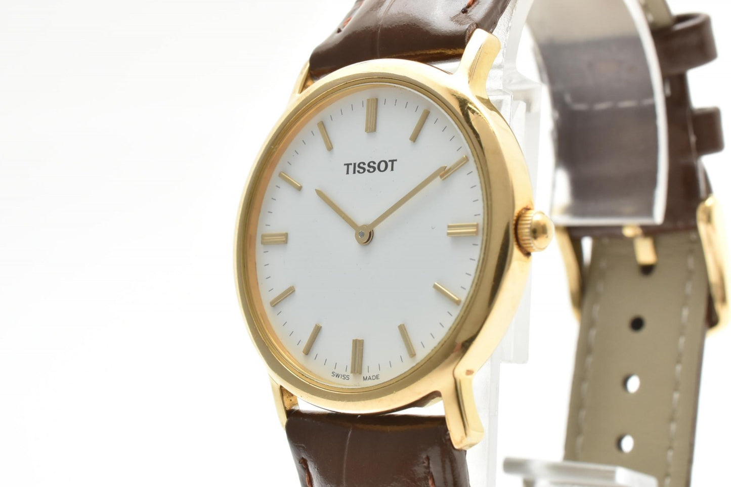 TISSOT C275K クオーツ ドレスウォッチ メンズ腕時計 ホワイト文字盤 GPケース レザーベルト