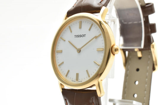 TISSOT C275K クオーツ ドレスウォッチ メンズ腕時計 ホワイト文字盤 GPケース レザーベルト