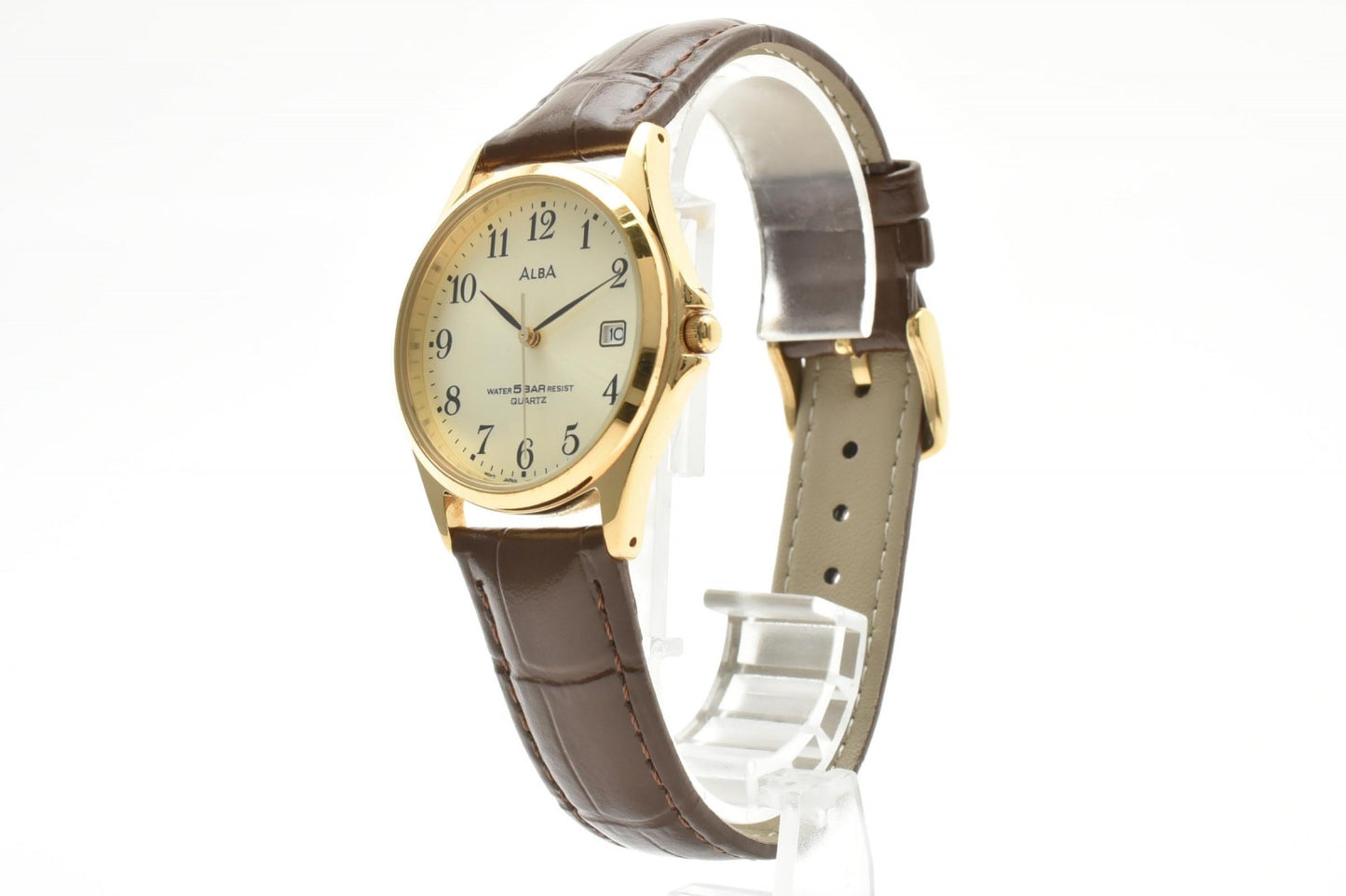 セイコー SEIKO ALBA V732-0D10 クオーツ メンズ腕時計 ゴールド文字盤 デイト レザーベルト アルバ
