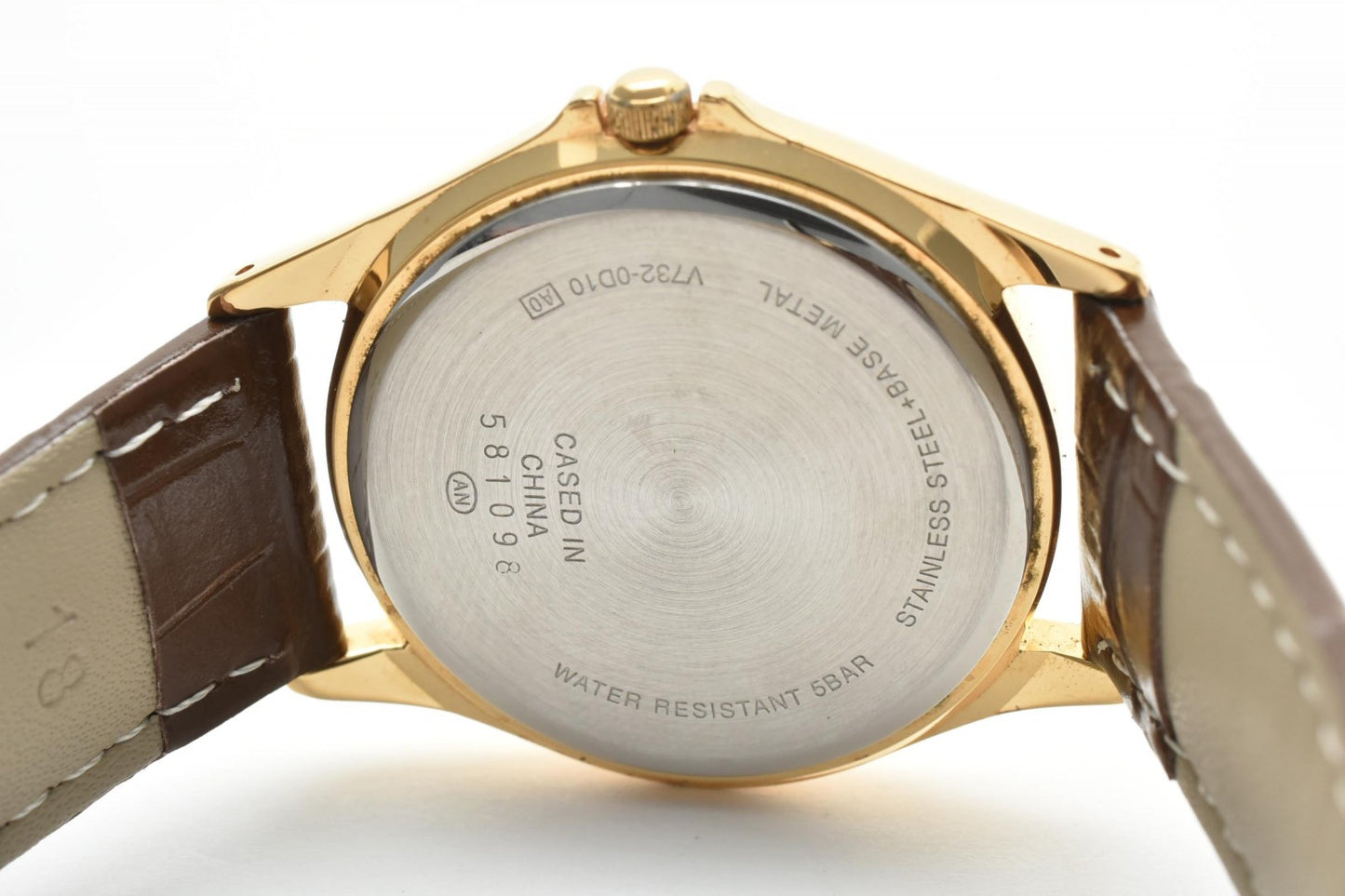 セイコー SEIKO ALBA V732-0D10 クオーツ メンズ腕時計 ゴールド文字盤 デイト レザーベルト アルバ