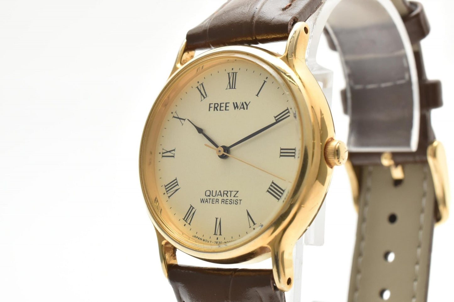 シチズン CITIZEN Free Way 7630-S34286 クオーツ メンズ腕時計 ローマンインデックス ゴールド文字盤 レザーベルト