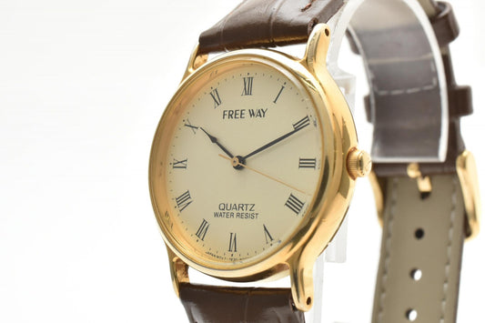 シチズン CITIZEN Free Way 7630-S34286 クオーツ メンズ腕時計 ローマンインデックス ゴールド文字盤 レザーベルト