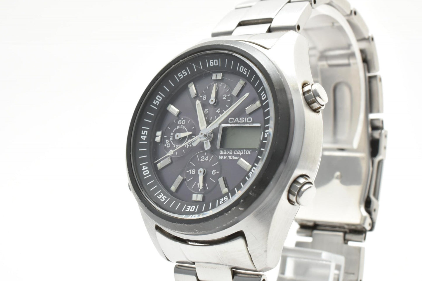 カシオ CASIO Wave Ceptor WVQ-500 電波ソーラー クロノグラフ メンズ腕時計 パープル文字盤 ステンレス