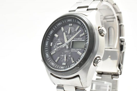 カシオ CASIO Wave Ceptor WVQ-500 電波ソーラー クロノグラフ メンズ腕時計 パープル文字盤 ステンレス