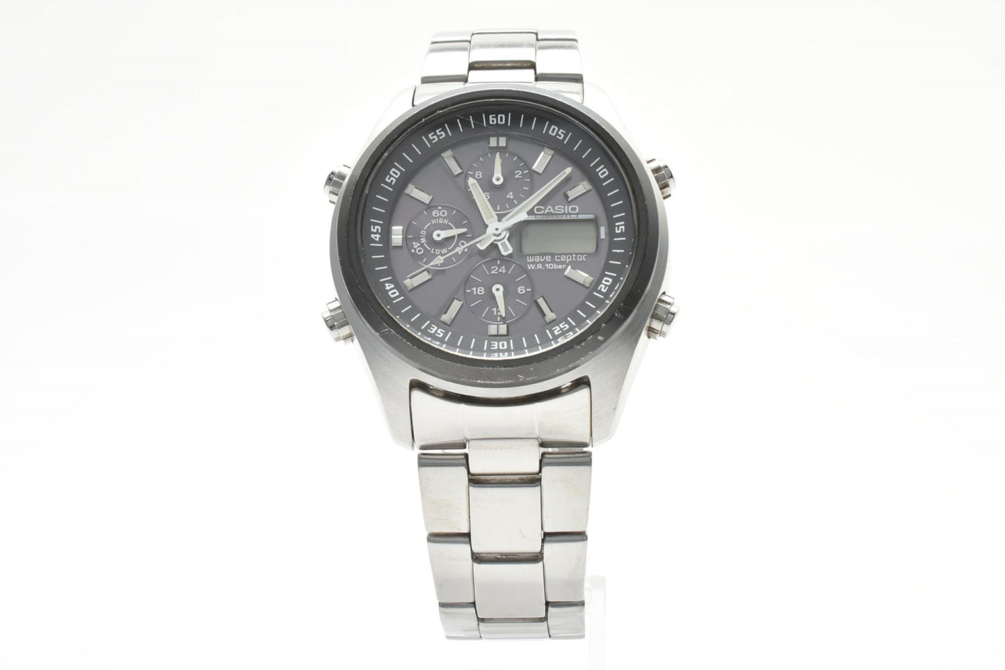 カシオ CASIO Wave Ceptor WVQ-500 電波ソーラー クロノグラフ メンズ腕時計 パープル文字盤 ステンレス