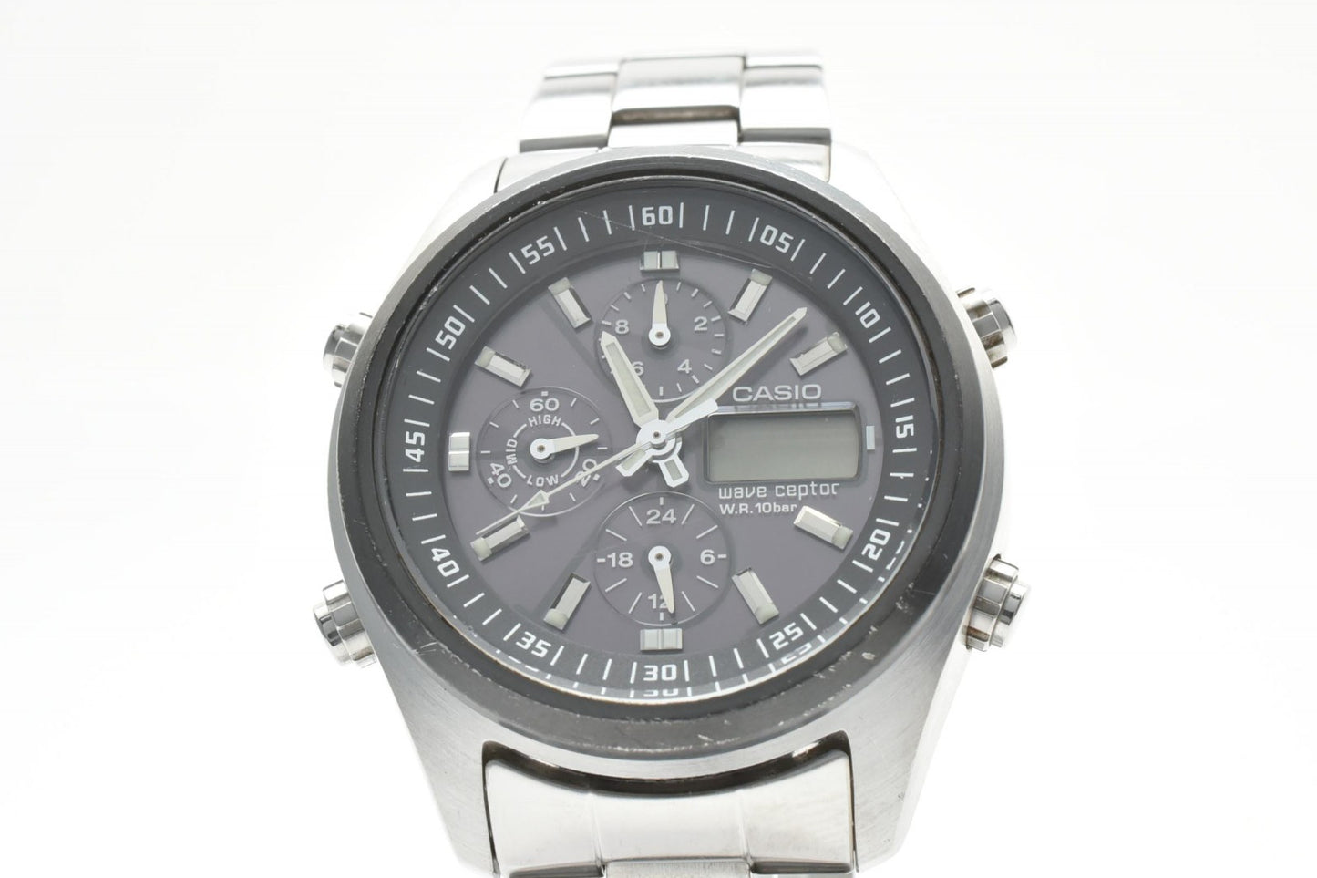 カシオ CASIO Wave Ceptor WVQ-500 電波ソーラー クロノグラフ メンズ腕時計 パープル文字盤 ステンレス