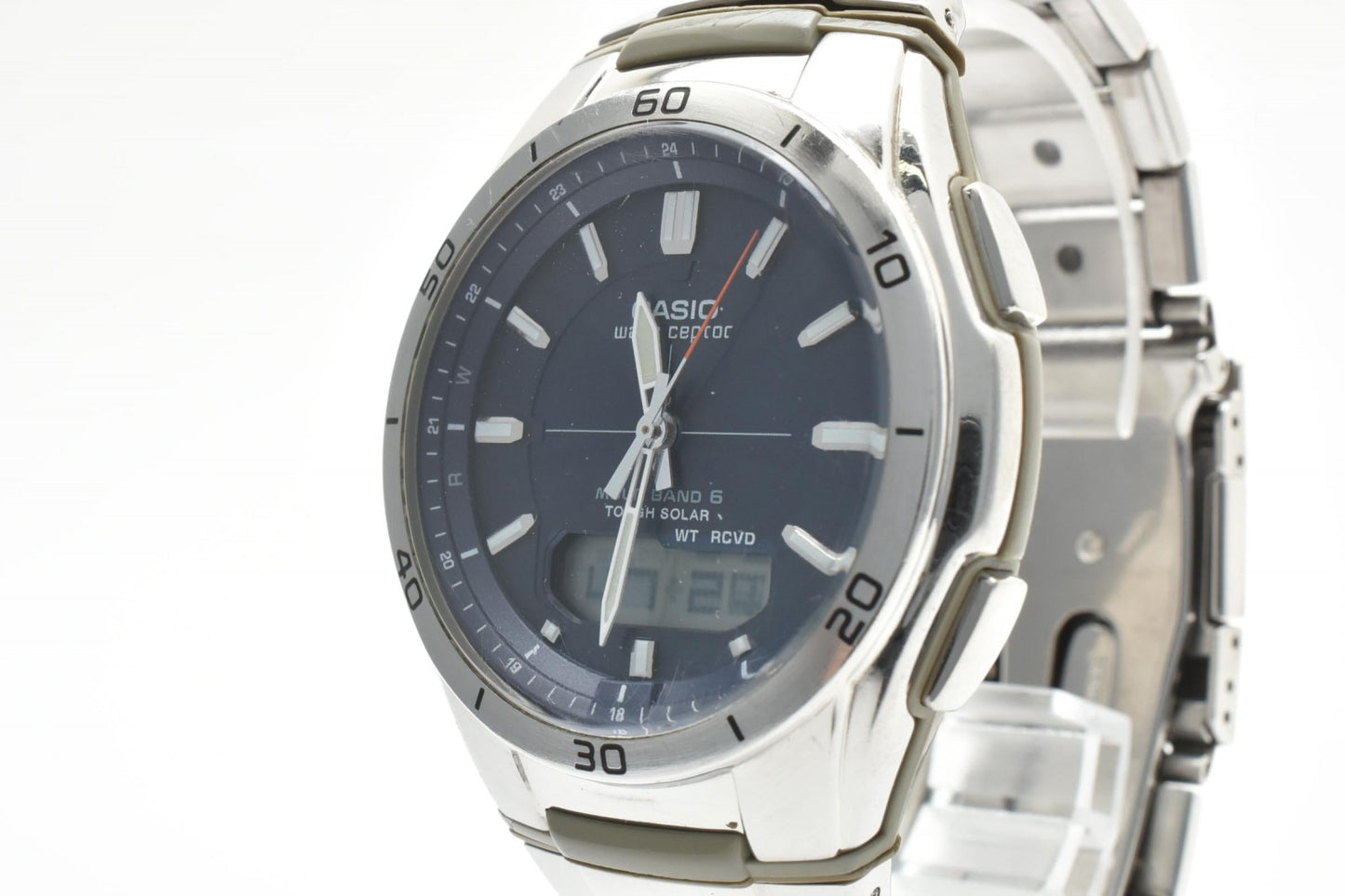 カシオ CASIO Wave Ceptor WVA-M640 電波ソーラー メンズ腕時計 ネイビー文字盤 アナデジ ステンレス
