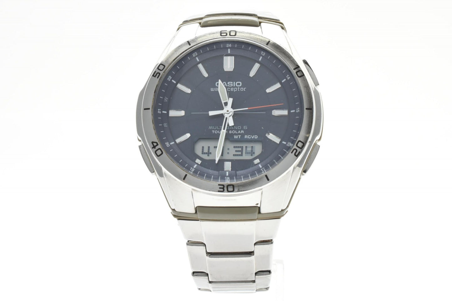 カシオ CASIO Wave Ceptor WVA-M640 電波ソーラー メンズ腕時計 ネイビー文字盤 アナデジ ステンレス