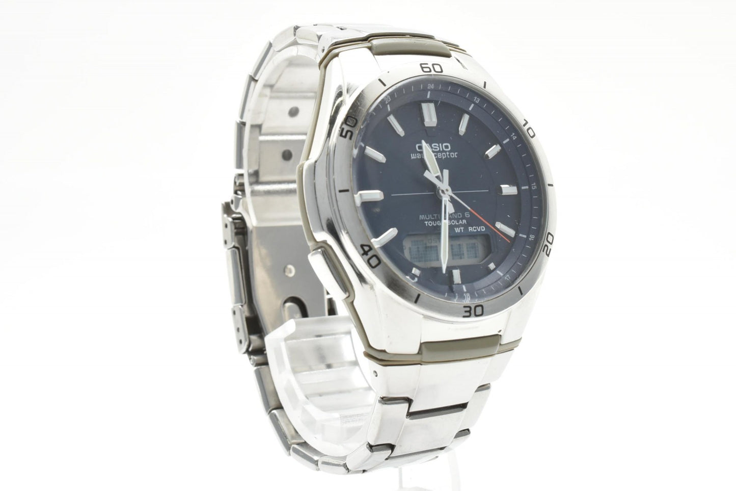 カシオ CASIO Wave Ceptor WVA-M640 電波ソーラー メンズ腕時計 ネイビー文字盤 アナデジ ステンレス