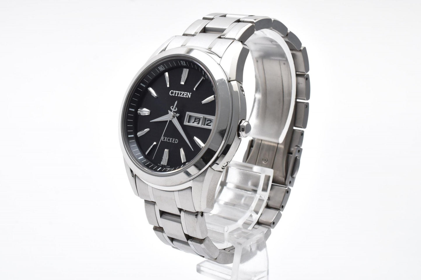 美品 シチズン CITIZEN Exceed H10B-T15620 メンズ腕時計 エコドライブ チタン ブラック文字盤 デイデイト エクシード