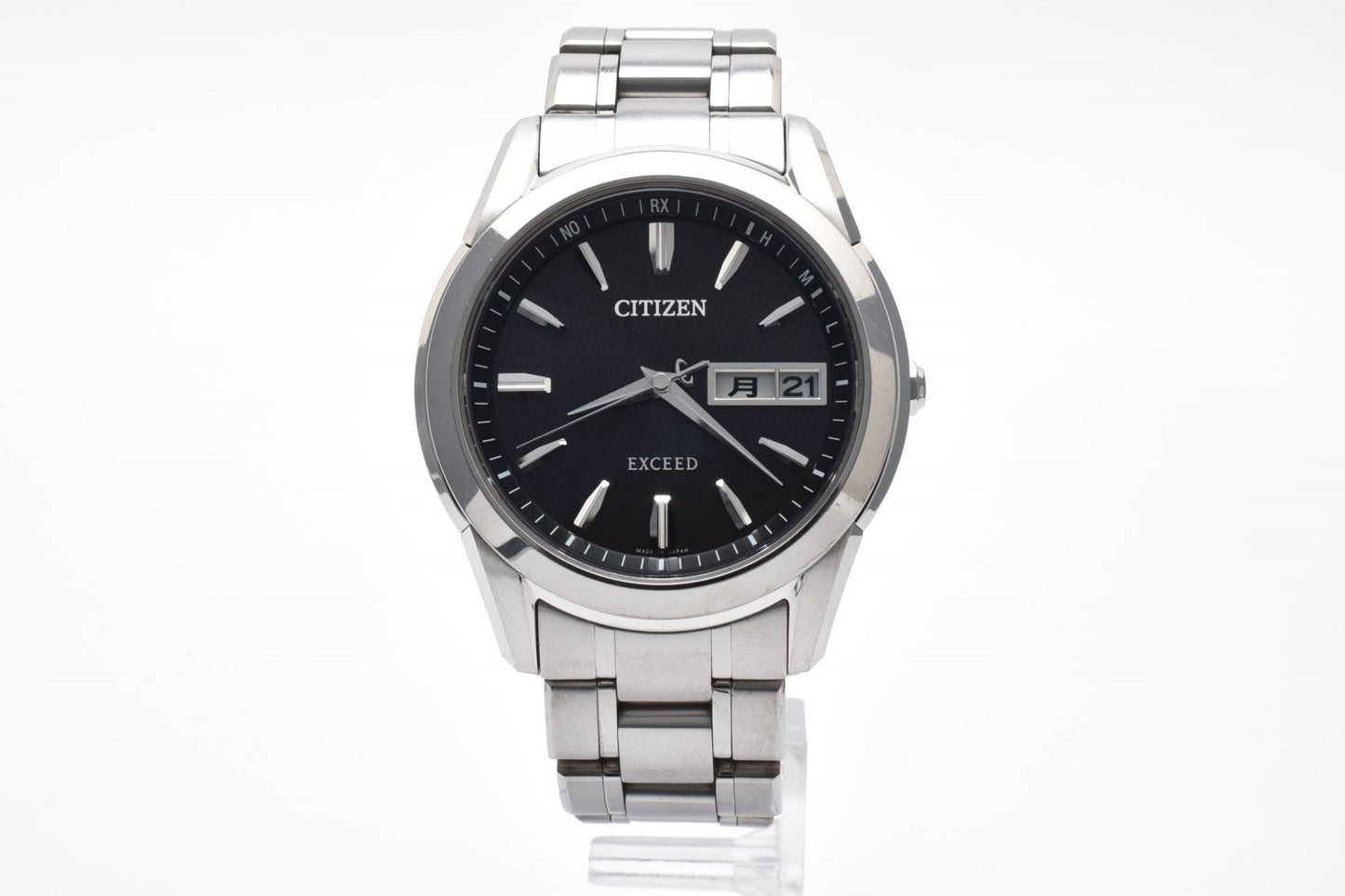 美品 シチズン CITIZEN Exceed H10B-T15620 メンズ腕時計 エコドライブ チタン ブラック文字盤 デイデイト エクシード