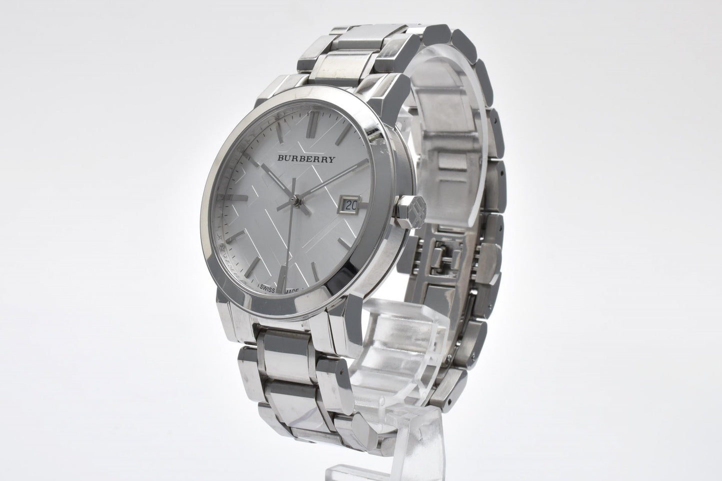 バーバリー Burberry BU9000 メンズ腕時計 シルバー文字盤 デイト表示 ステンレススチール クォーツ ラウンドケース 38mm