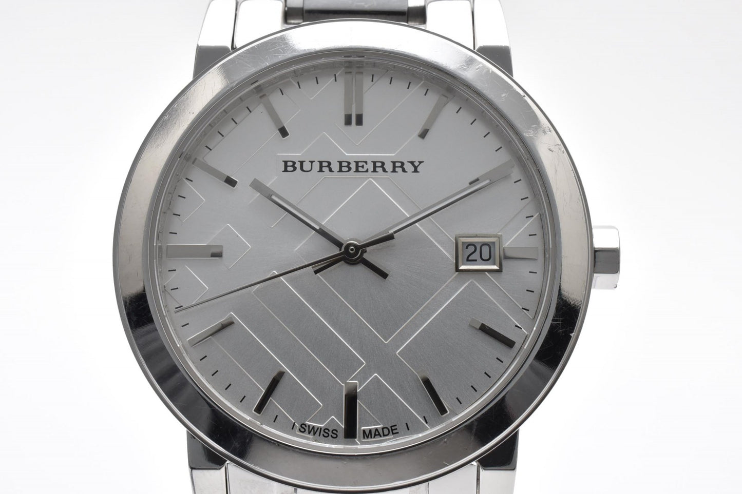 バーバリー Burberry BU9000 メンズ腕時計 シルバー文字盤 デイト表示 ステンレススチール クォーツ ラウンドケース 38mm