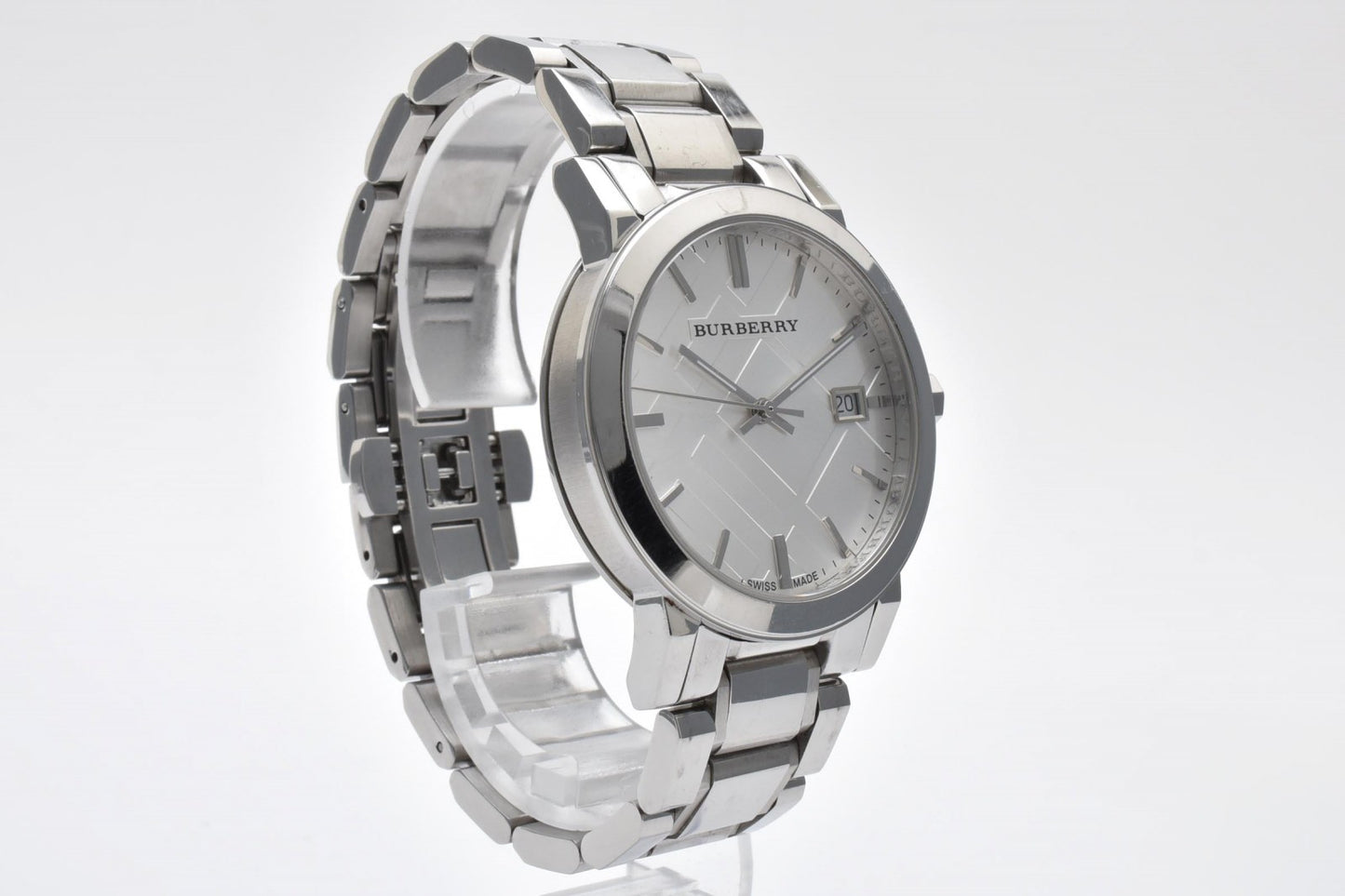 バーバリー Burberry BU9000 メンズ腕時計 シルバー文字盤 デイト表示 ステンレススチール クォーツ ラウンドケース 38mm