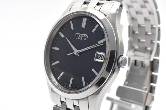 シチズン Citizen EXCEED エクシード A670-H20479 メンズ腕時計 ブラック文字盤 デイト表示 ソーラー エコドライブ ステンレススチール 35mm