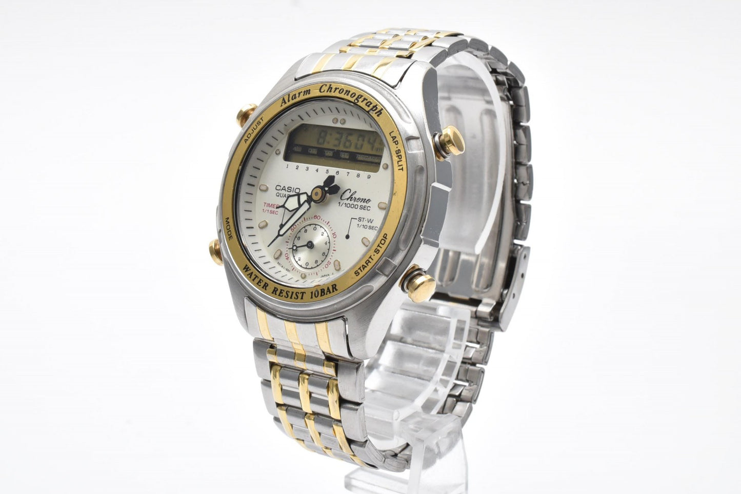 カシオ Casio AW-600 アナデジ メンズ腕時計 シルバー文字盤 コンビカラー ステンレススチール クォーツ 多機能表示 ヴィンテージ 1990年代 2000年代