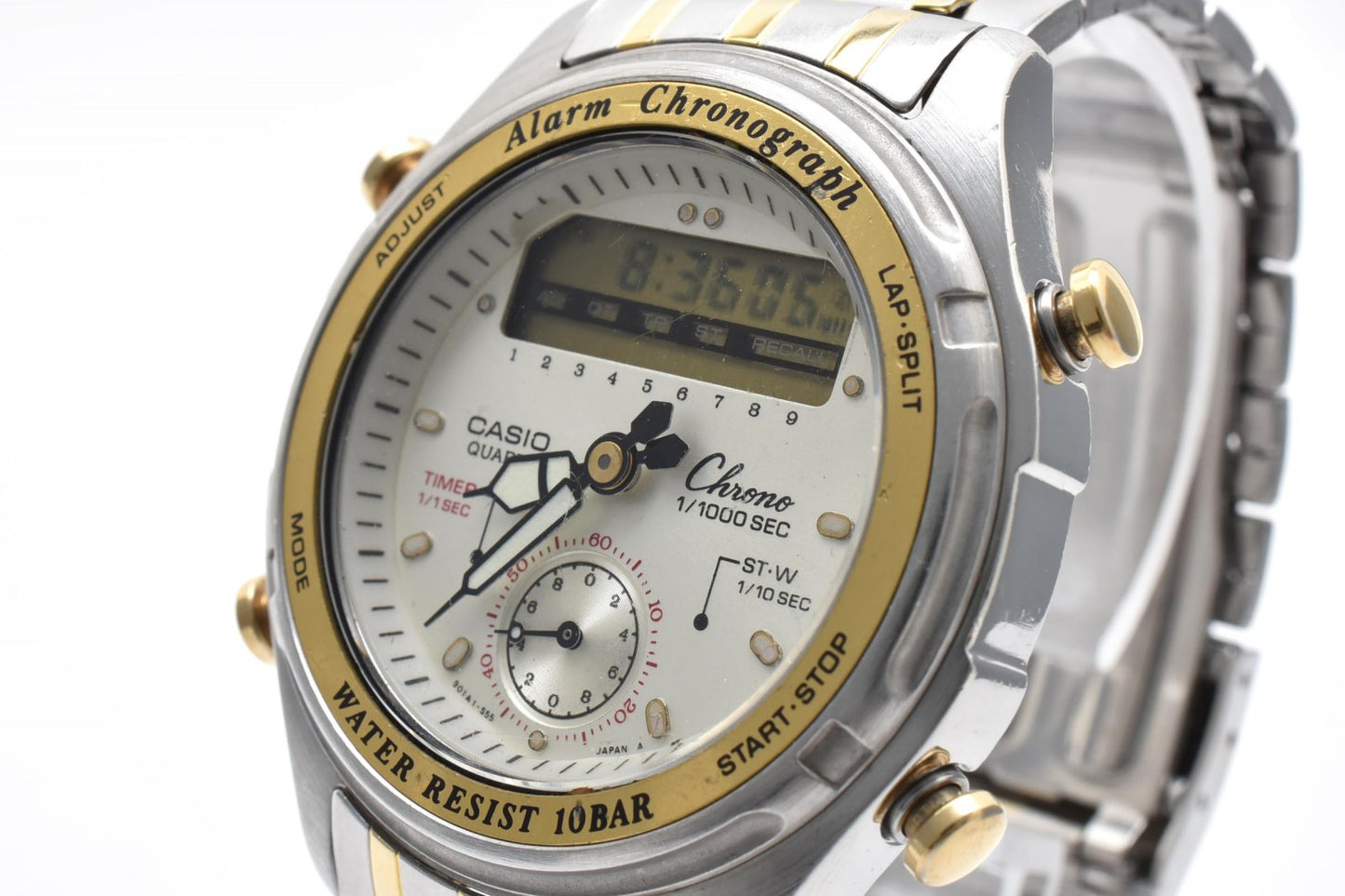 カシオ Casio AW-600 アナデジ メンズ腕時計 シルバー文字盤 コンビカラー ステンレススチール クォーツ 多機能表示 ヴィンテージ 1990年代 2000年代