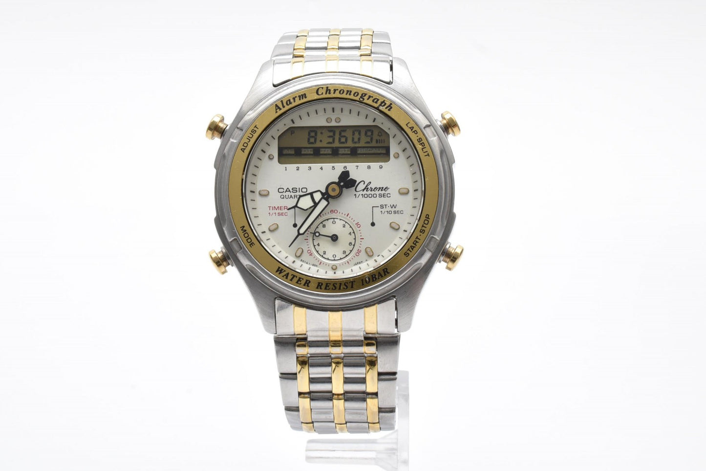 カシオ Casio AW-600 アナデジ メンズ腕時計 シルバー文字盤 コンビカラー ステンレススチール クォーツ 多機能表示 ヴィンテージ 1990年代 2000年代