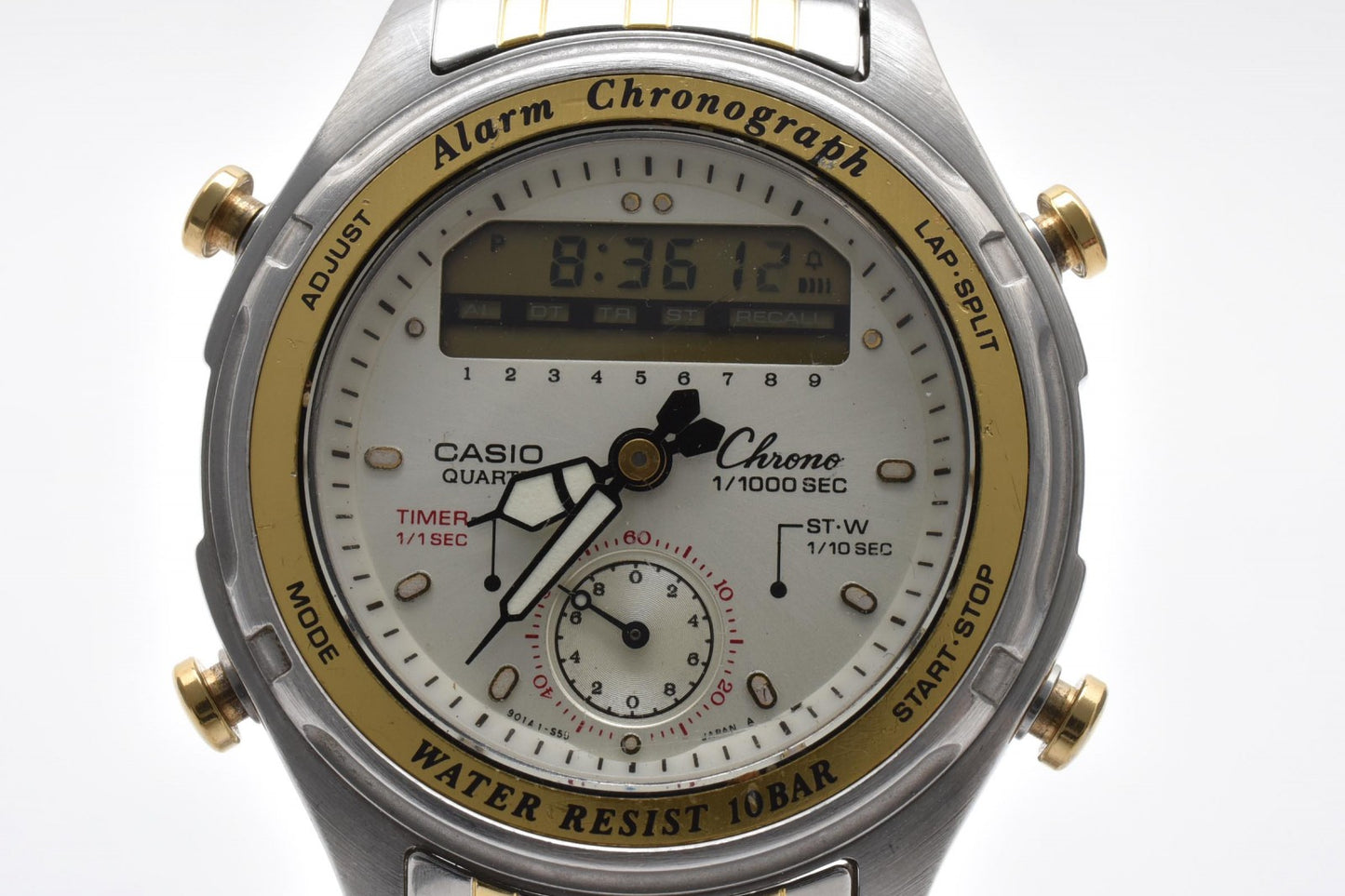 カシオ Casio AW-600 アナデジ メンズ腕時計 シルバー文字盤 コンビカラー ステンレススチール クォーツ 多機能表示 ヴィンテージ 1990年代 2000年代